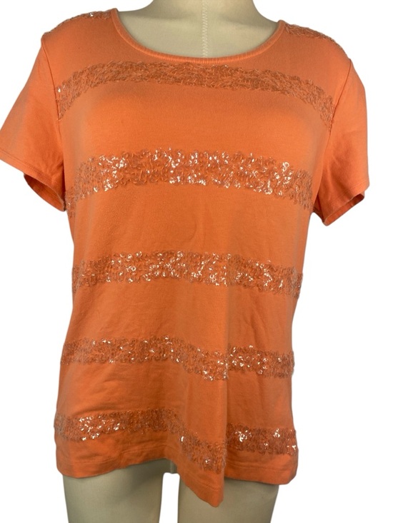 Chico's Tops - Chicos Orange Short-Sleeve Sequin Stripe Top Women’s Size 2